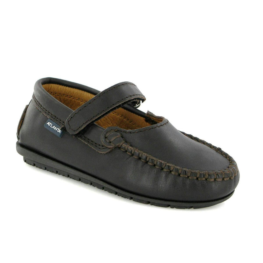 Smooth Leather Mary Jane Moccasins, Dark Brown