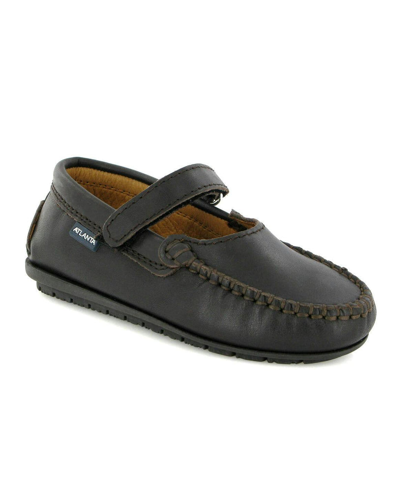 Smooth Leather Mary Jane Moccasins, Dark Brown