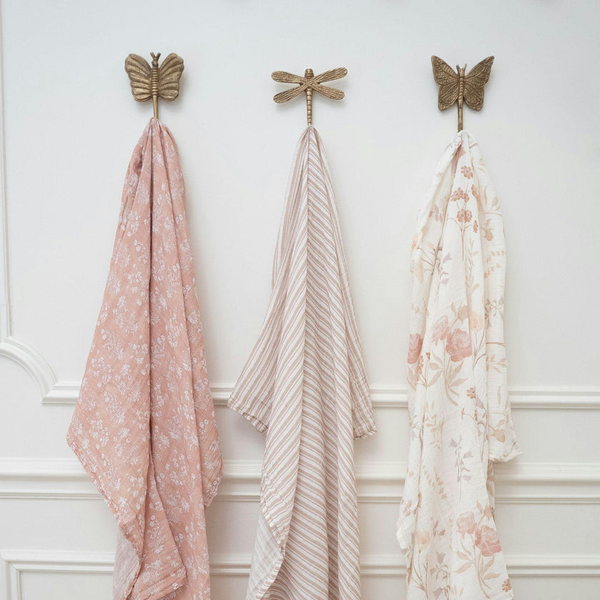 Violet Cotton Muslin Swaddle Blanket Set (Wildflower, Set of 3)