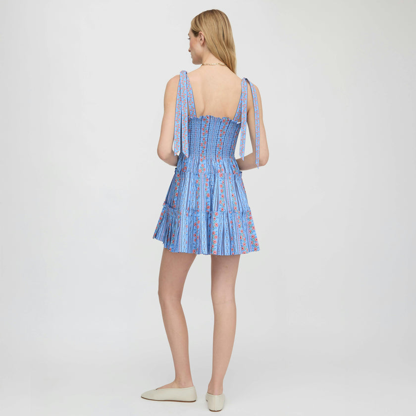 The Ribbon Charlotte Nap Dress - Blue Floral Batik Stripe
