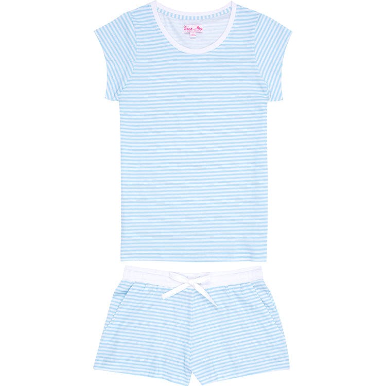 Women's Sky Blue Jersey Short PJ Set - Organic Stretch Cotton