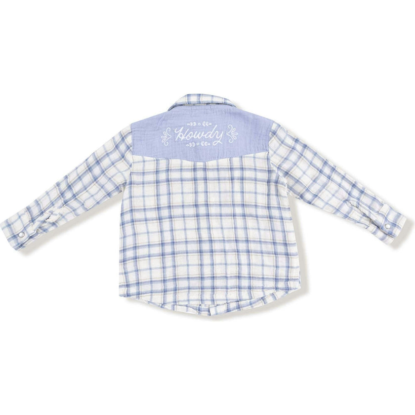Blue Plaid - Long Sleeve Western Pearl Snap Shirt