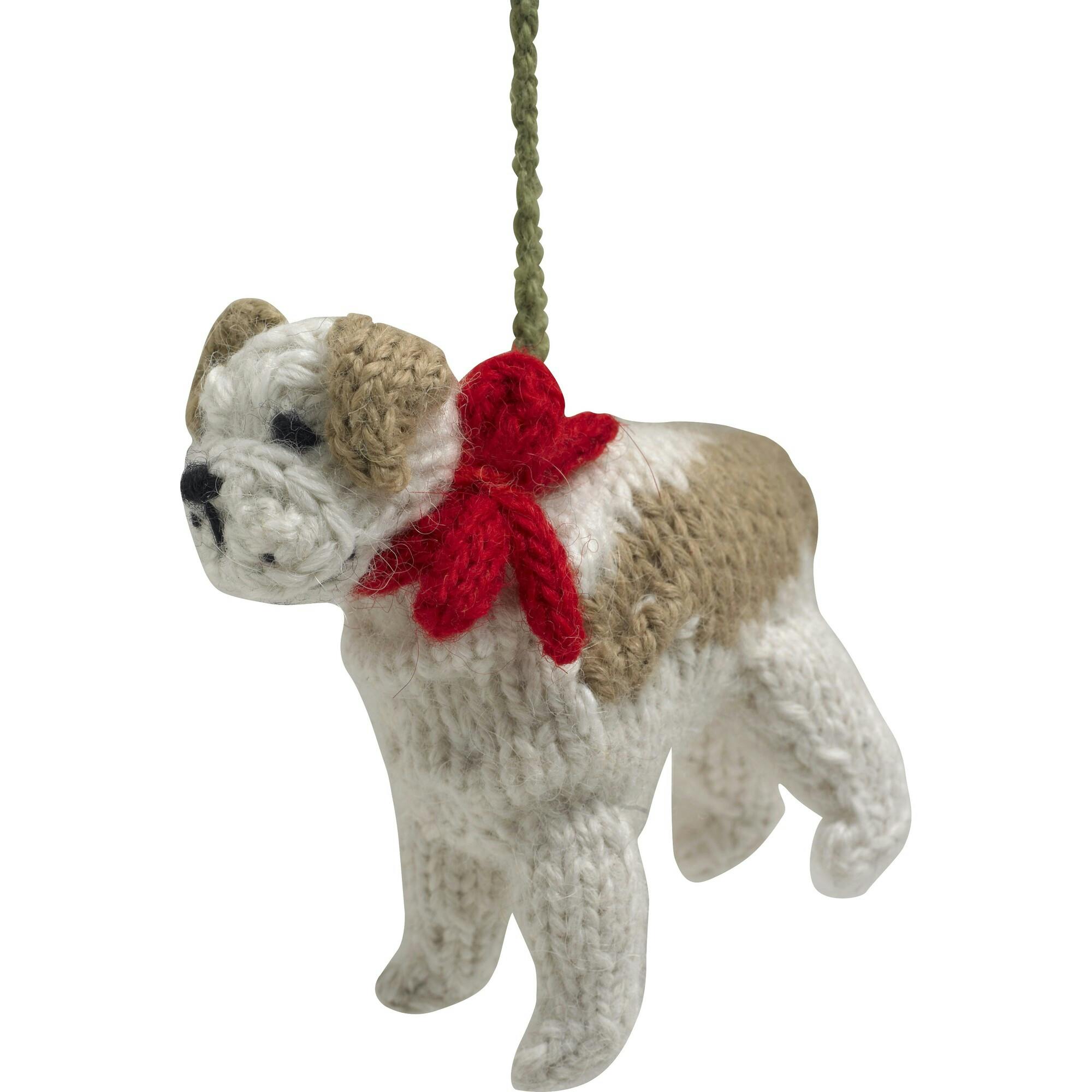 Bulldog Dog Hand Knit Christmas Ornament