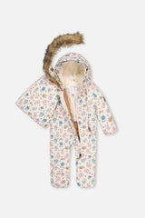 Baby Snug One Piece Snowsuit Adapted For Car Seats White With Floral Print