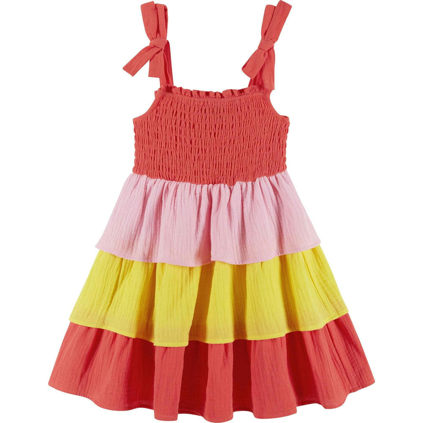 Girls Layered Gauze Dress | Color Blocked
