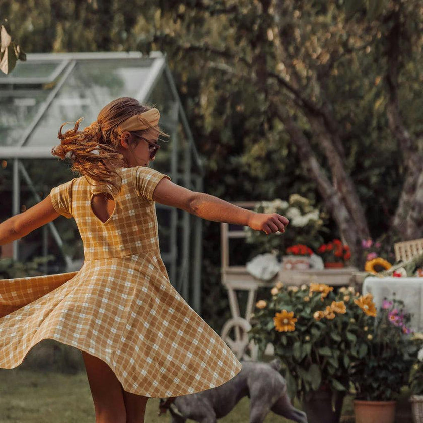Sweetheart Twirl Dress | Organic Cotton Jersey - Buckwheat Plaid