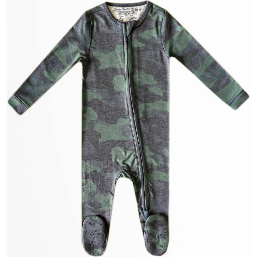 Hunter Print 2-Way Zip-Up Footie, Green
