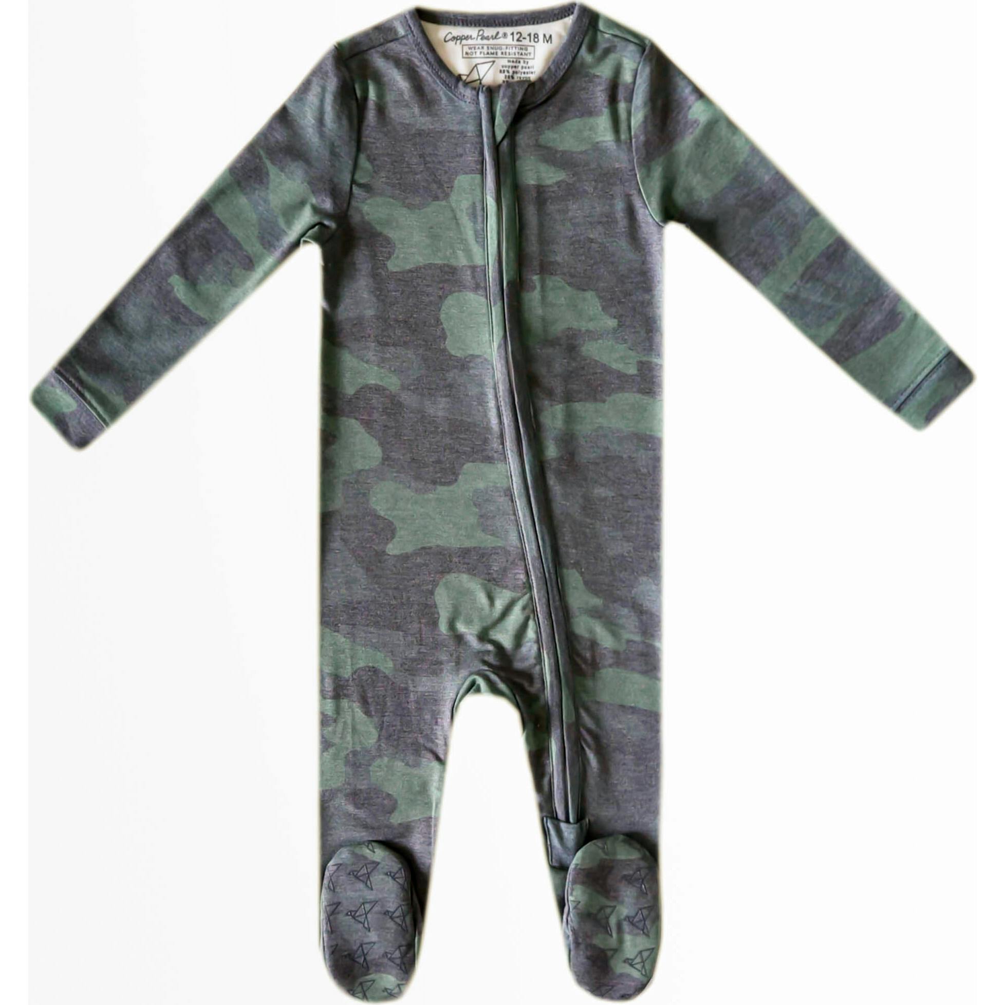 Hunter Print 2-Way Zip-Up Footie, Green