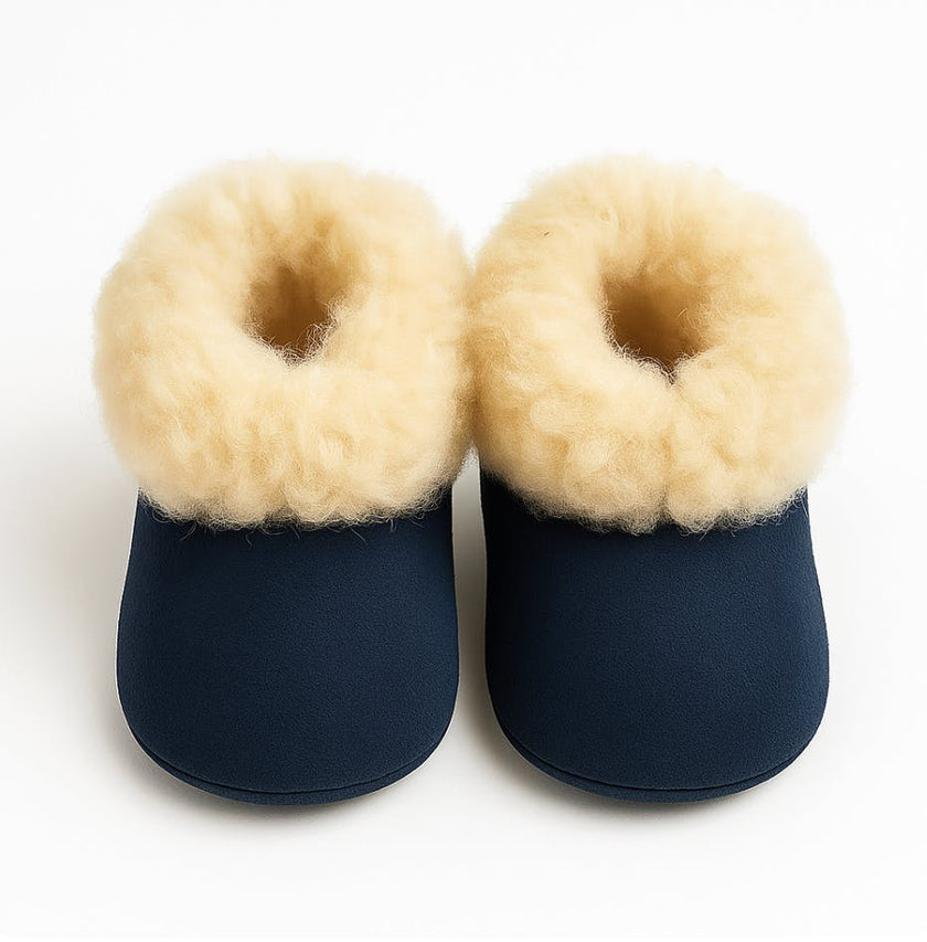 Kids Genuine Alpaca Fur Slippers | Handmade in Peru | Naturally Hypoallergenic | Midnight Navy