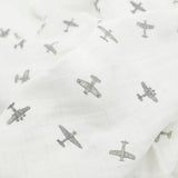 Organic Cotton Muslin Swaddle Blanket 2 Pack - Pewter Planes