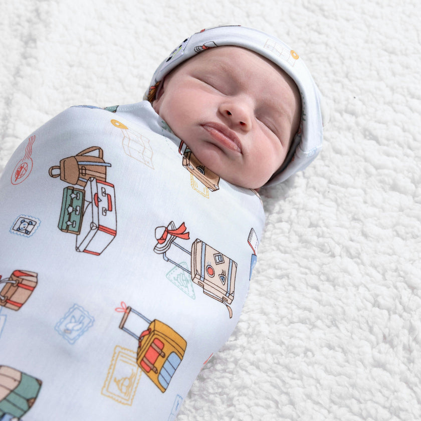 Vintage Suitcases Bamboo Swaddle & Beanie Set