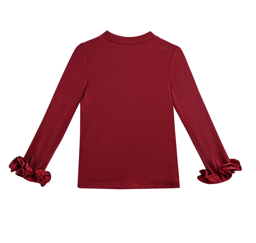 Red Top with Satin Ruffle Cuffs