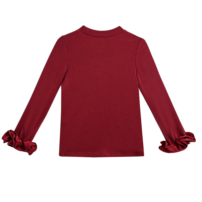 Red Top with Satin Ruffle Cuffs