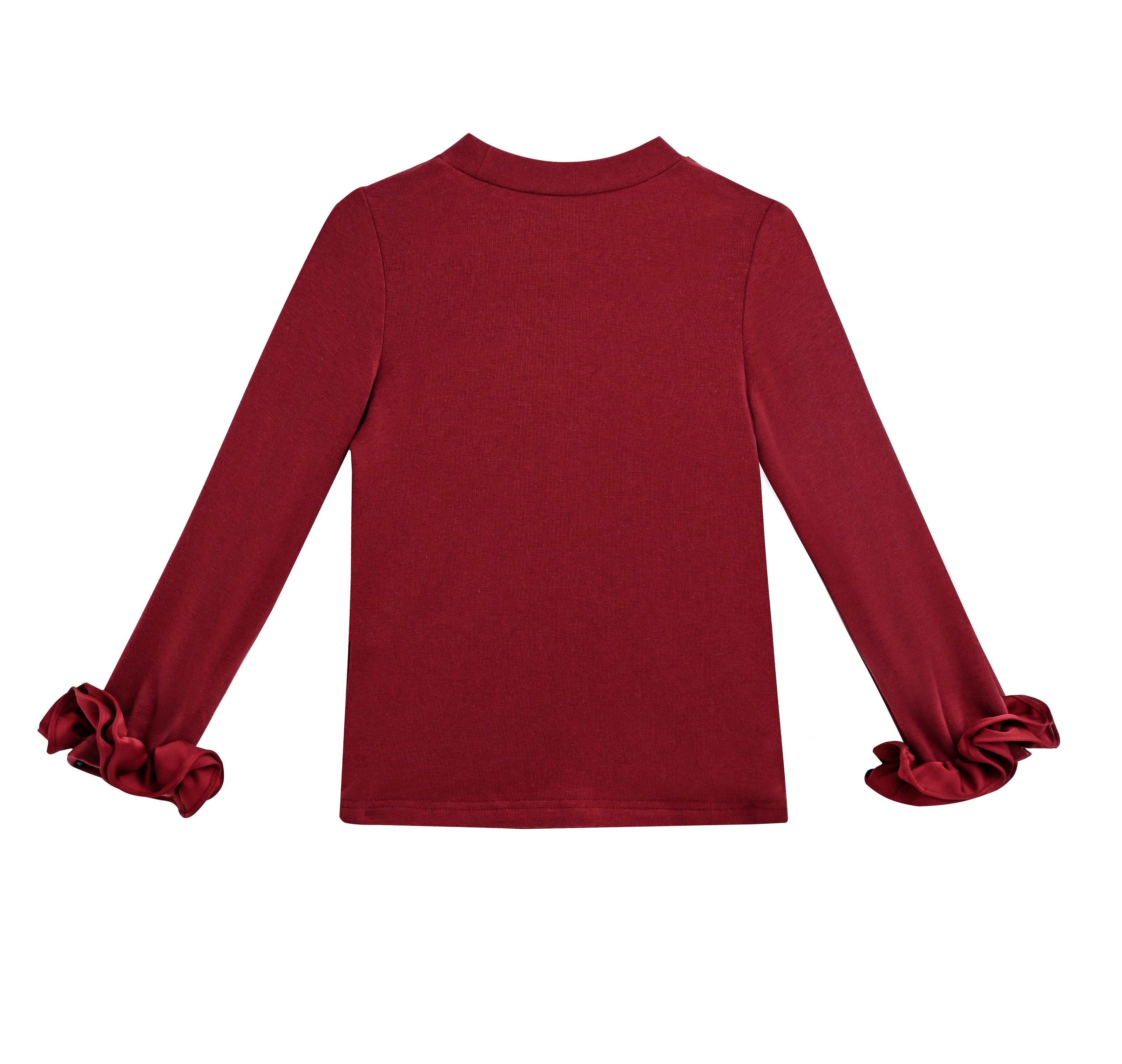 Red Top with Satin Ruffle Cuffs