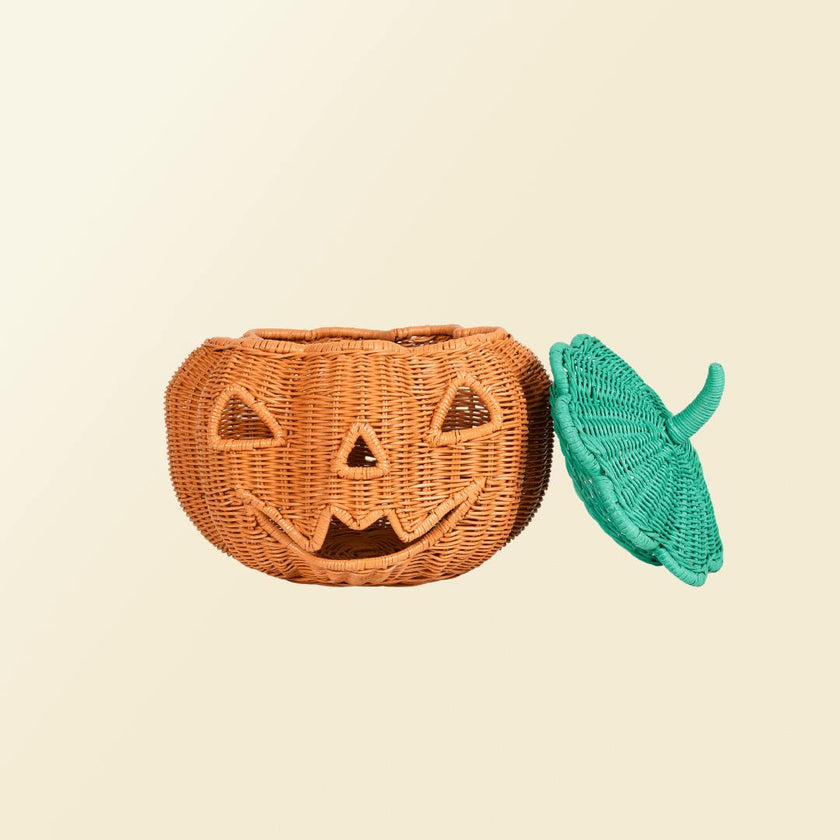 Handcrafted - Pumpkin Face Basket - Rattan Wicker