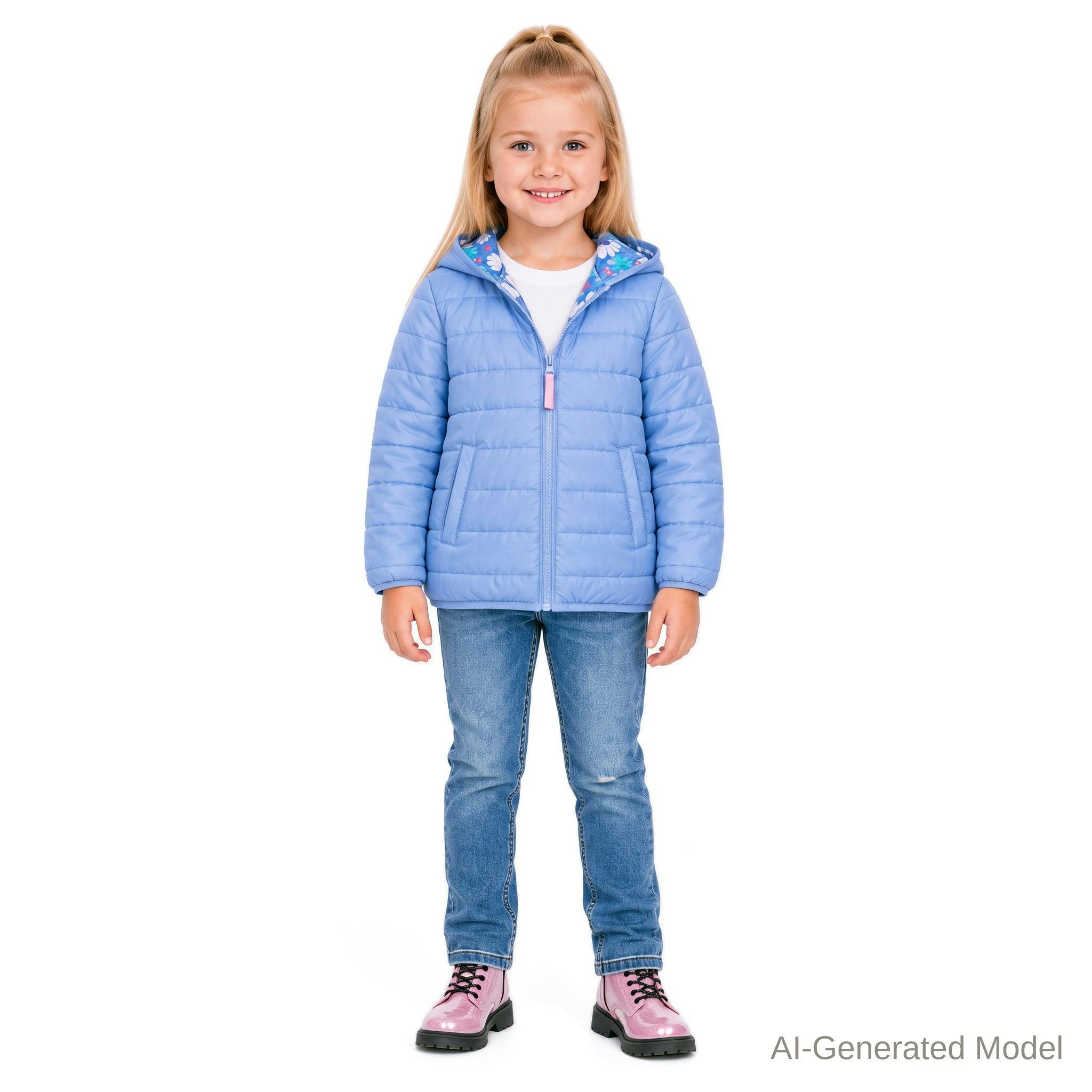 Reversible Color-Changing Puffer Jacket | Blue Floral