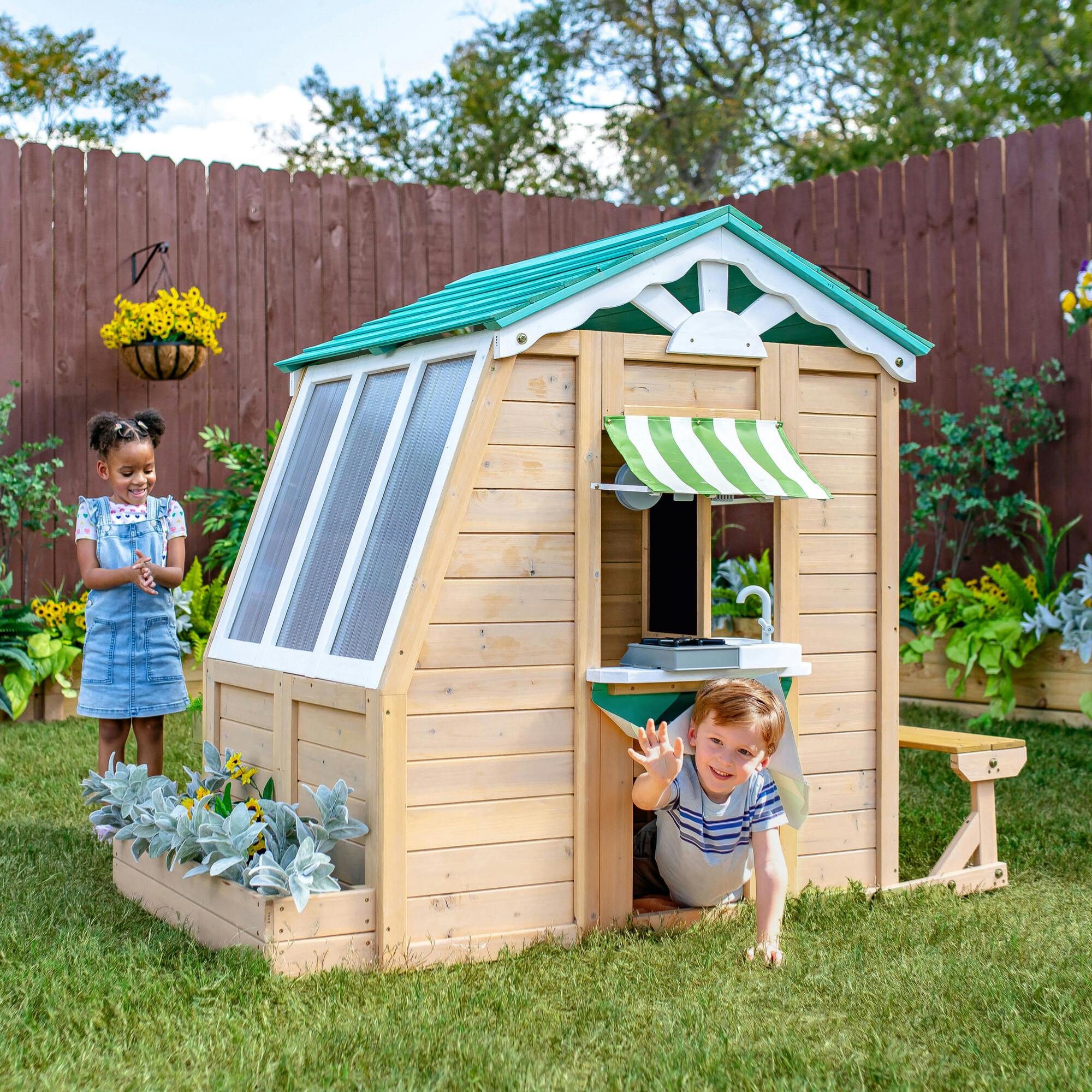 Teamson Kids Gardenia Wooden Playhouse with Large Window & Kitchen