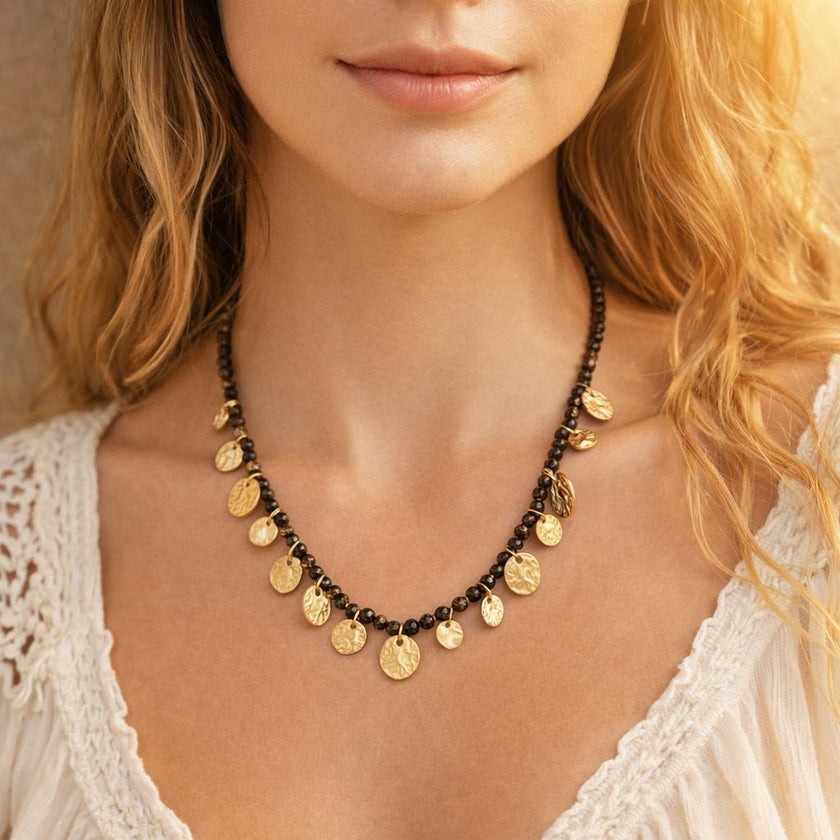 Gold Coin Beaded Necklace