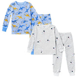 Kids and Toddlers 2 Pack Blue Dinosaurs/Astronauts Long Sleeve Snug Fitted Pajamas