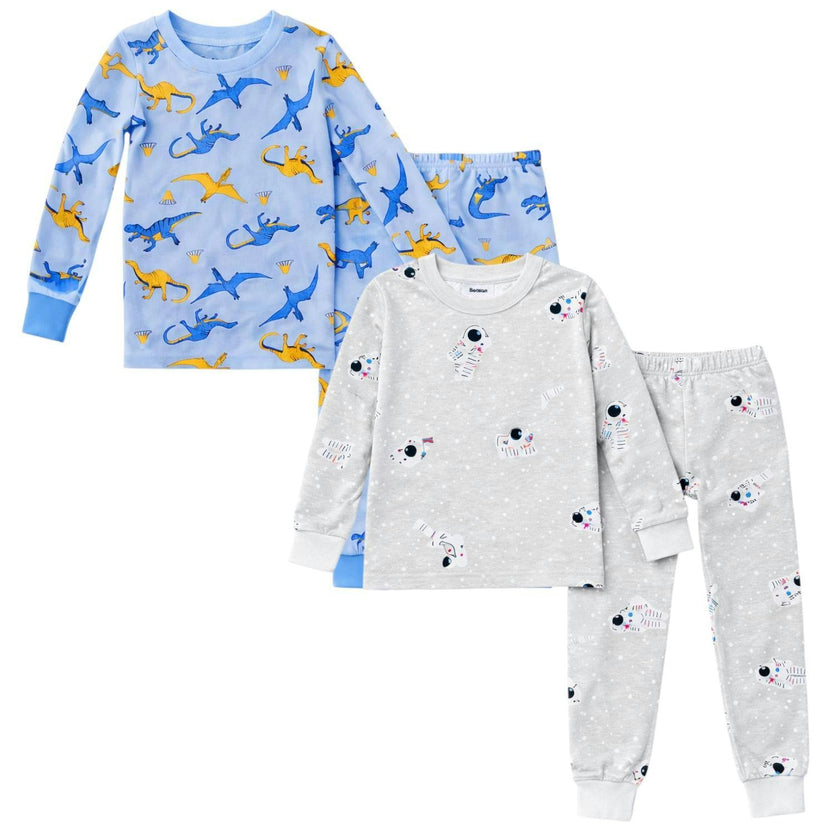Kids and Toddlers 2 Pack Dark Dinosaurs/Astronauts Long Sleeve Snug Fitted Pajamas