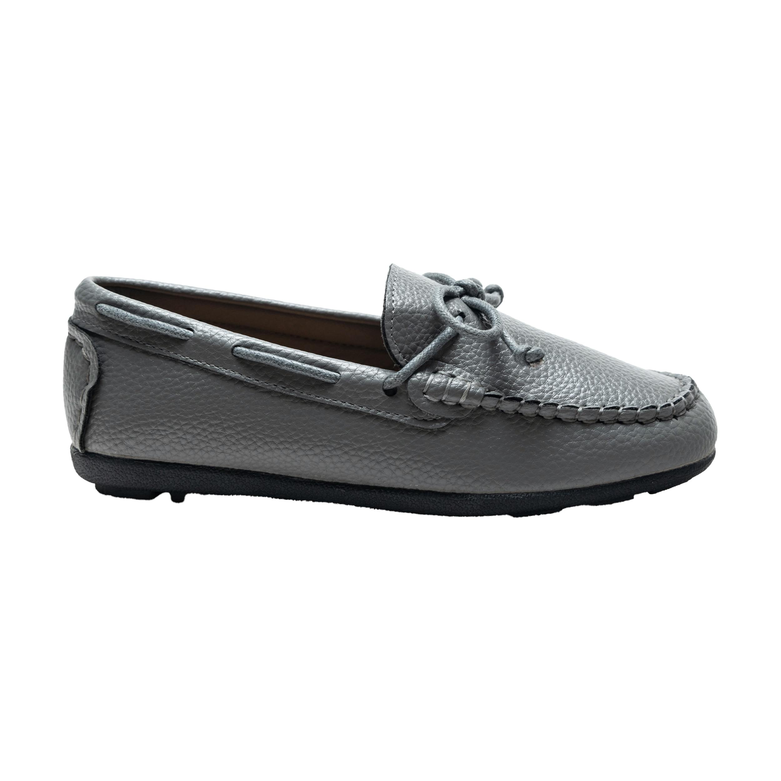 Gray Faux Leather Laced Loafers