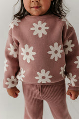 Girls Knit Sweater in Rose Daisies