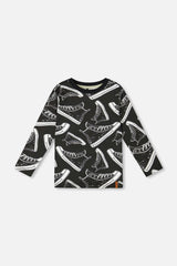 Long Sleeve Organic Cotton Allover Print Tee Black