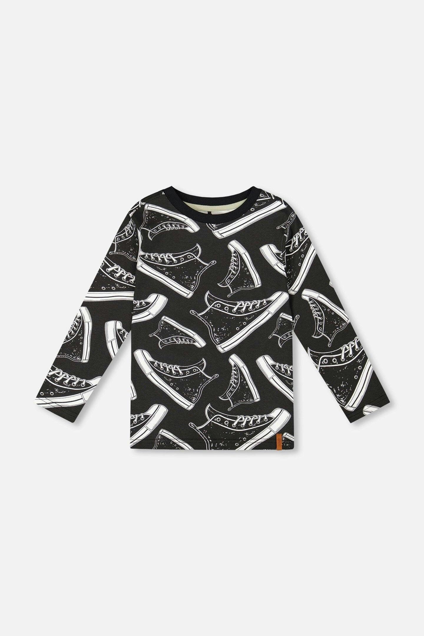 Long Sleeve Organic Cotton Allover Print Tee Black