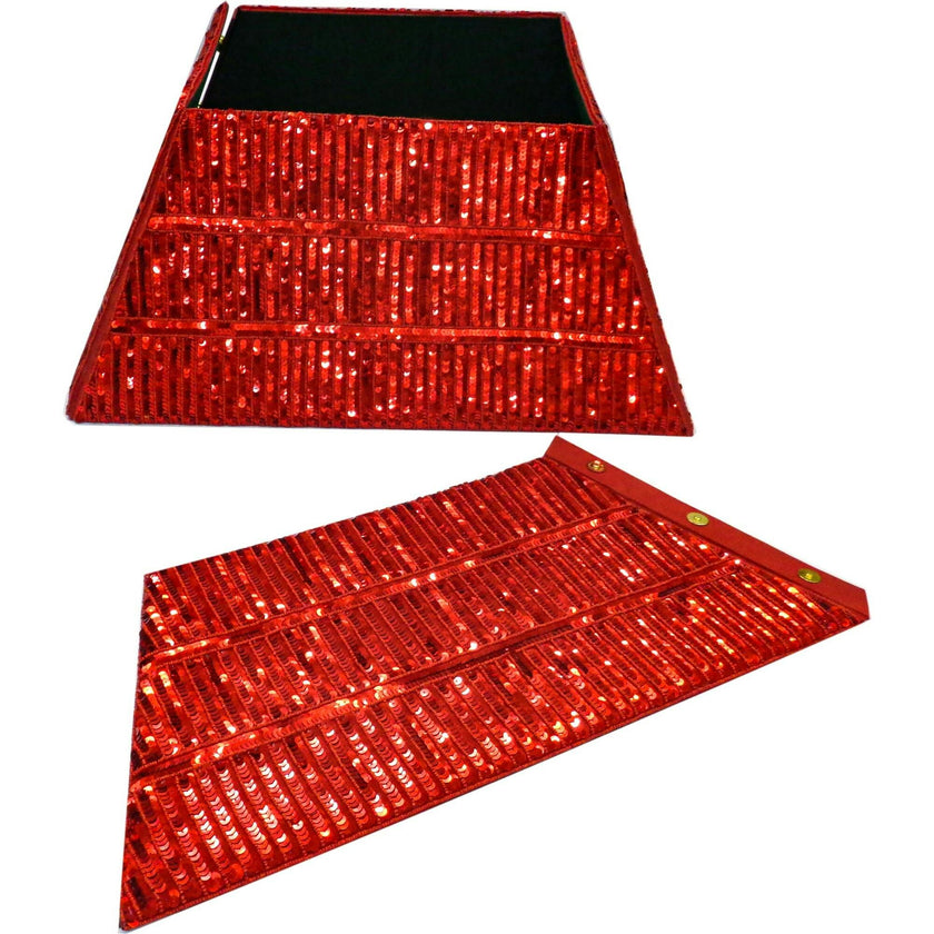 Hand Beaded Adjustable Christmas Tree Collar - Red Sequins
