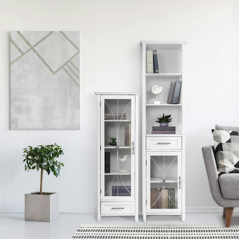 Delaney Wooden Linen Cabinet with Drawer and Open Shelves