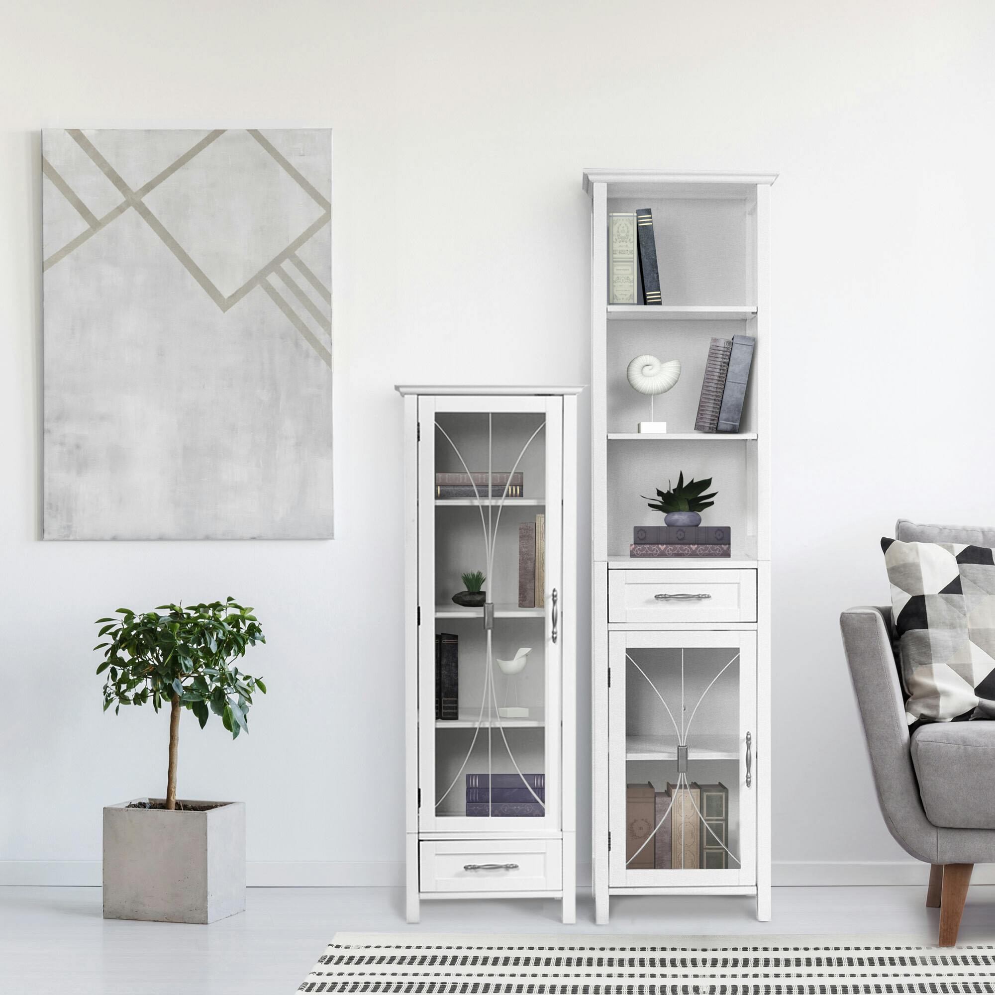 Delaney Wooden Linen Cabinet with Drawer and Open Shelves