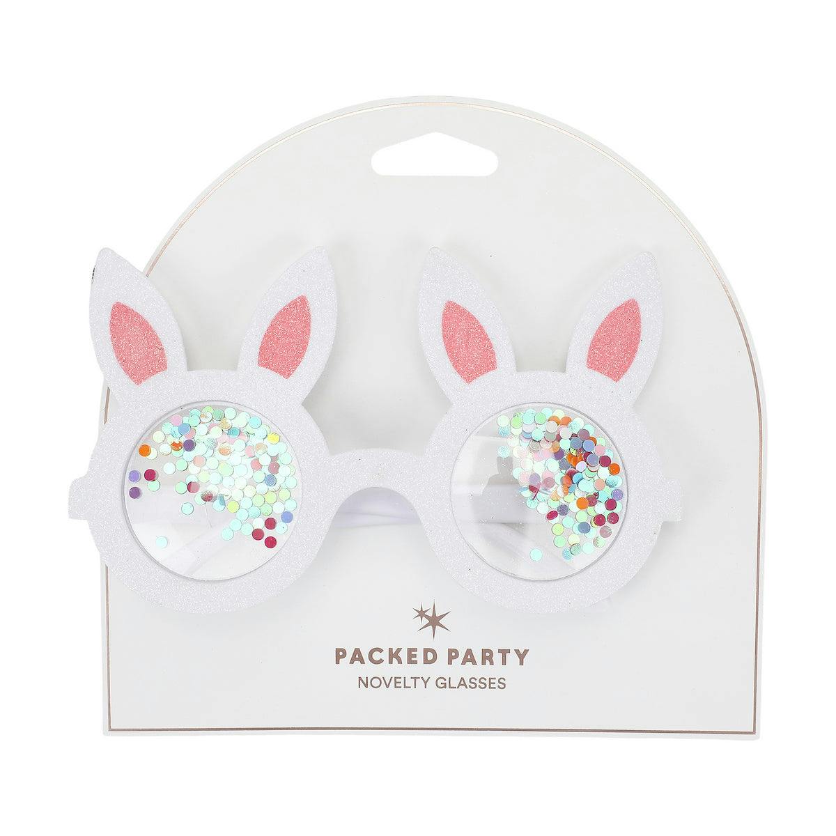 Packed Party Hop-To-It Confetti Bunny Novelty Glasses - Glitter Bunny Ears with Confetti-Filled Lenses and Gold Too Hip to Hop Text, 6x4 Inch