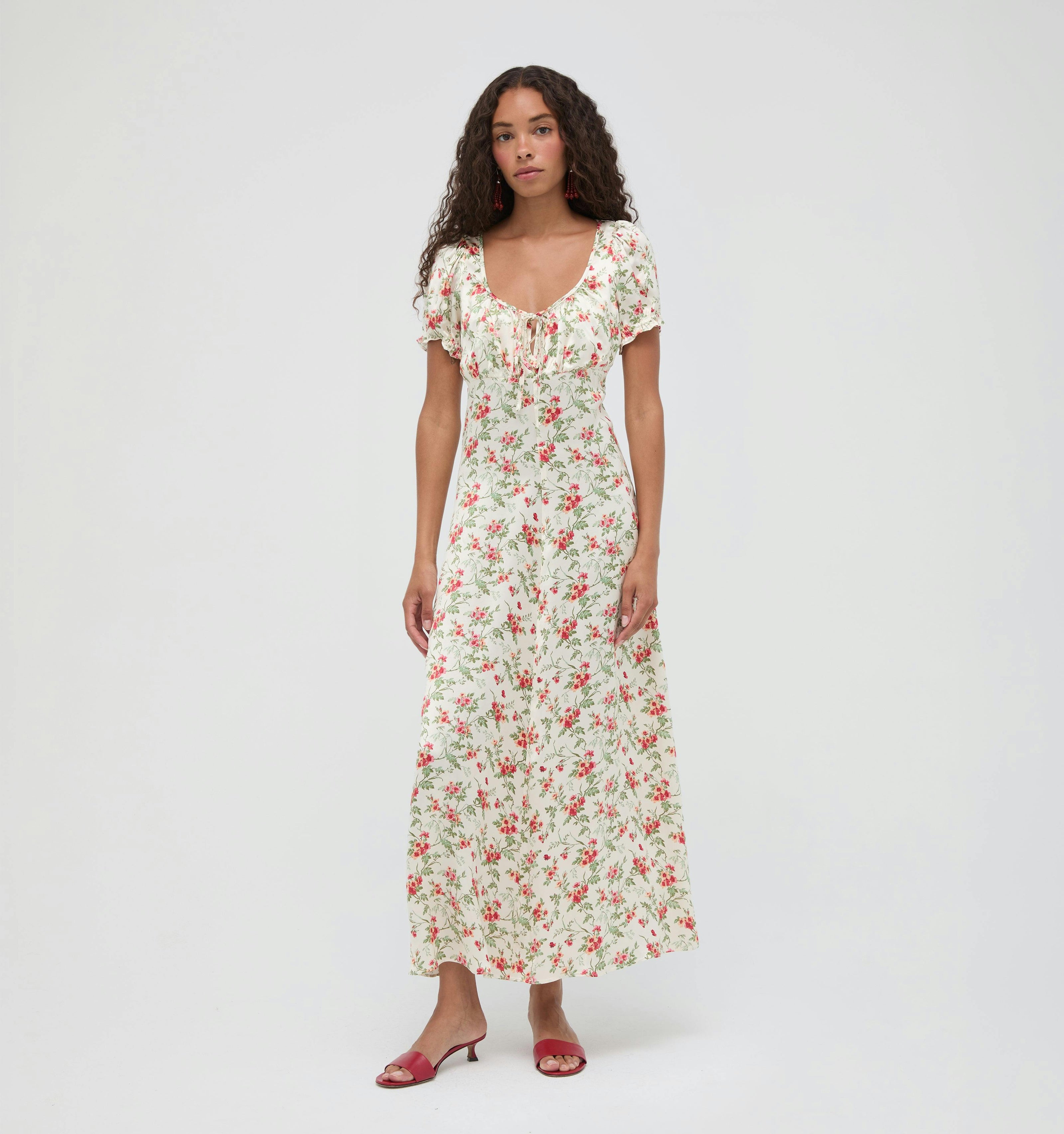 The Maxine Dress - Primrose Bouquet Ivory/Coral