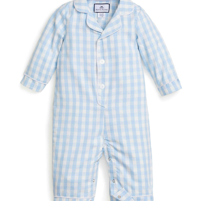 Baby's Twill Classic Romper in Light Blue Gingham