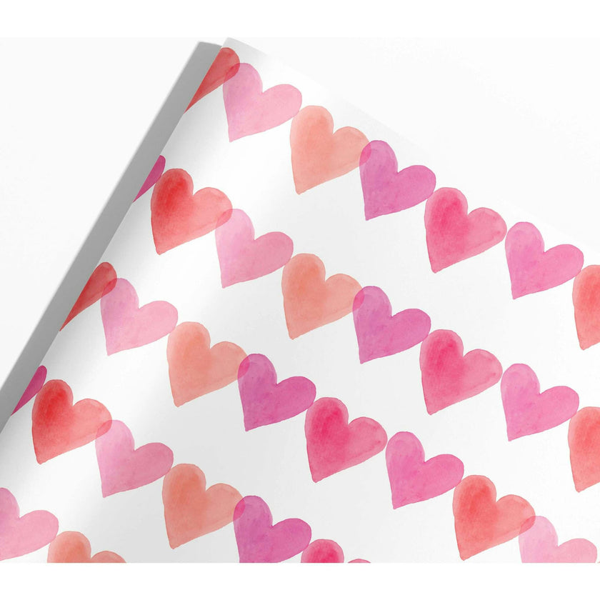 Pink Watercolor Hearts Gift Wrap