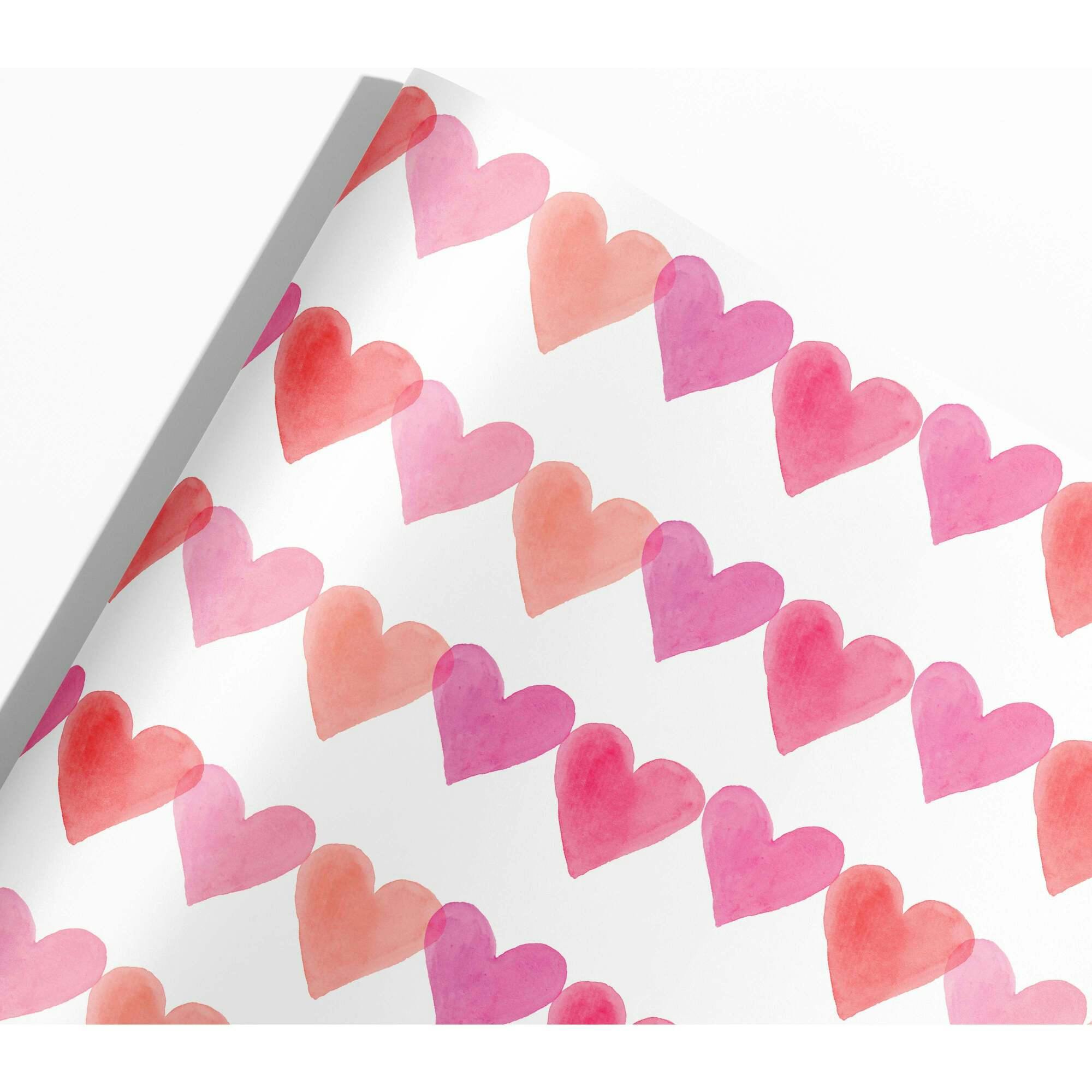 Pink Watercolor Hearts Gift Wrap