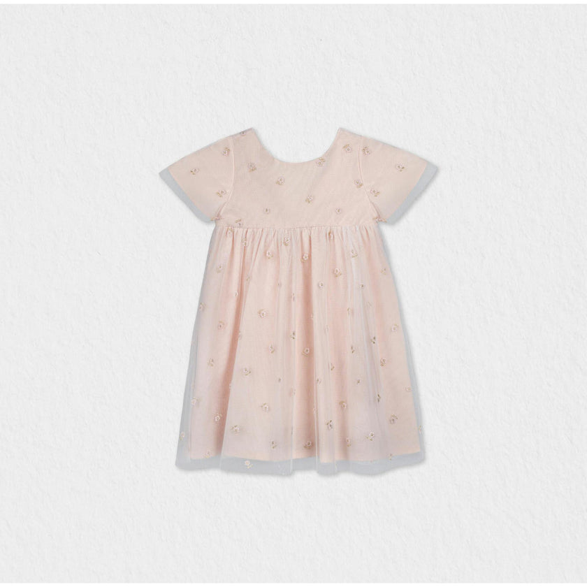 Flora Girl Dress , Pink Flower Embroidery