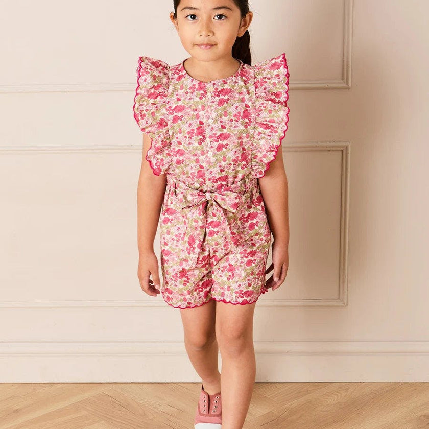 Margret Floral Ruffle Detail Playsuit in Pink (4-12yrs)