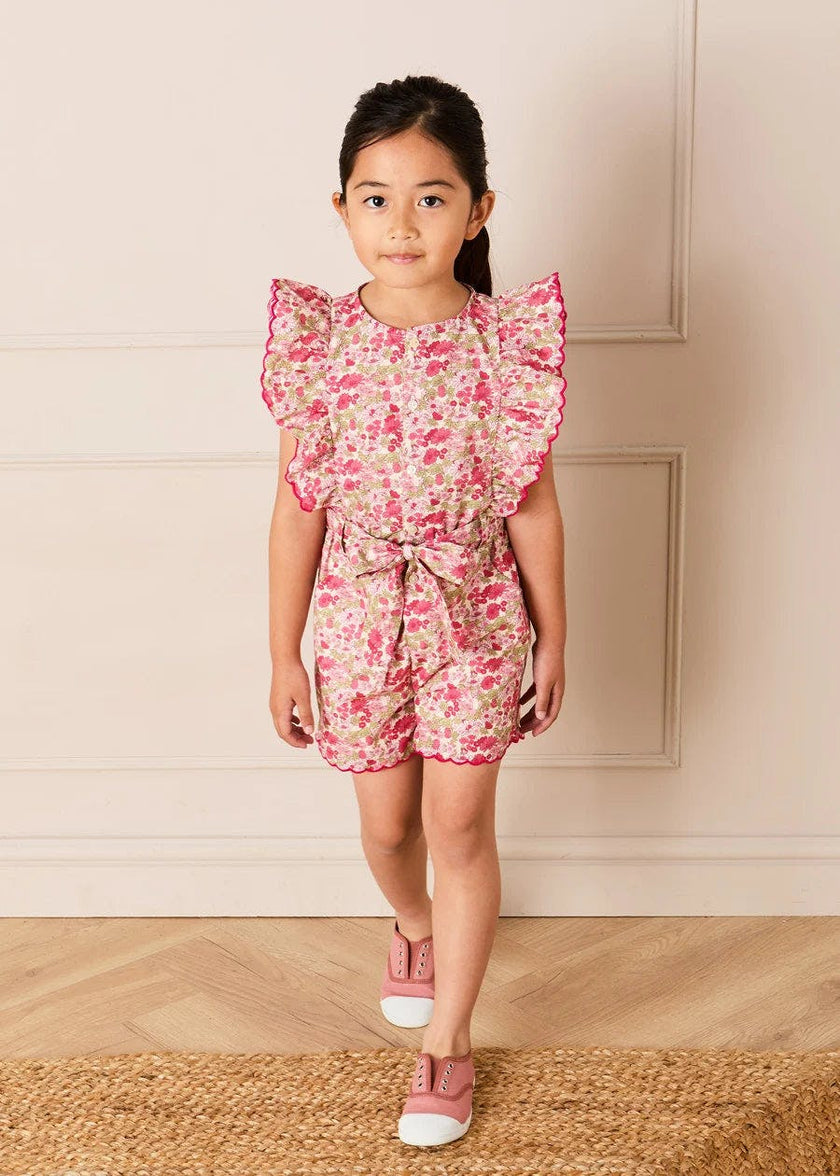 Margret Floral Ruffle Detail Playsuit in Pink (4-12yrs)