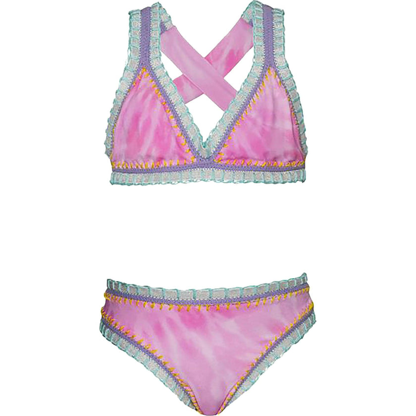 Rainbow Embroidered Cross Back Two-Piece Bikini, Prints