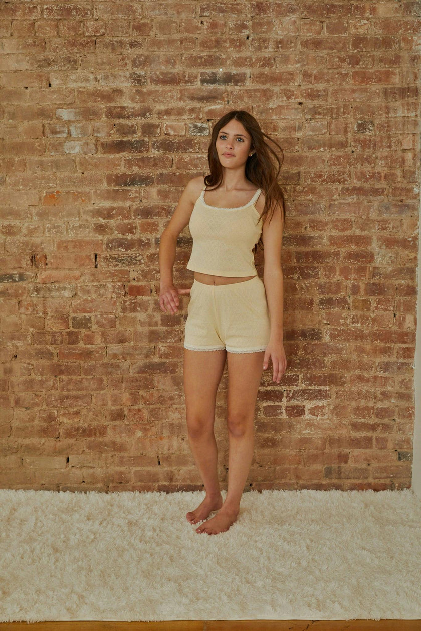 Lizzie Pastel Yellow With White Lace Heart Pointelle Tank