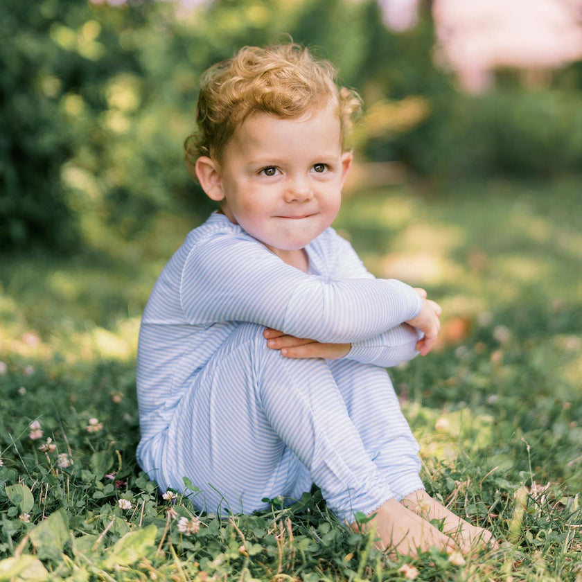 Unisex Powder Blue Stripe Pima Pajamas Set
