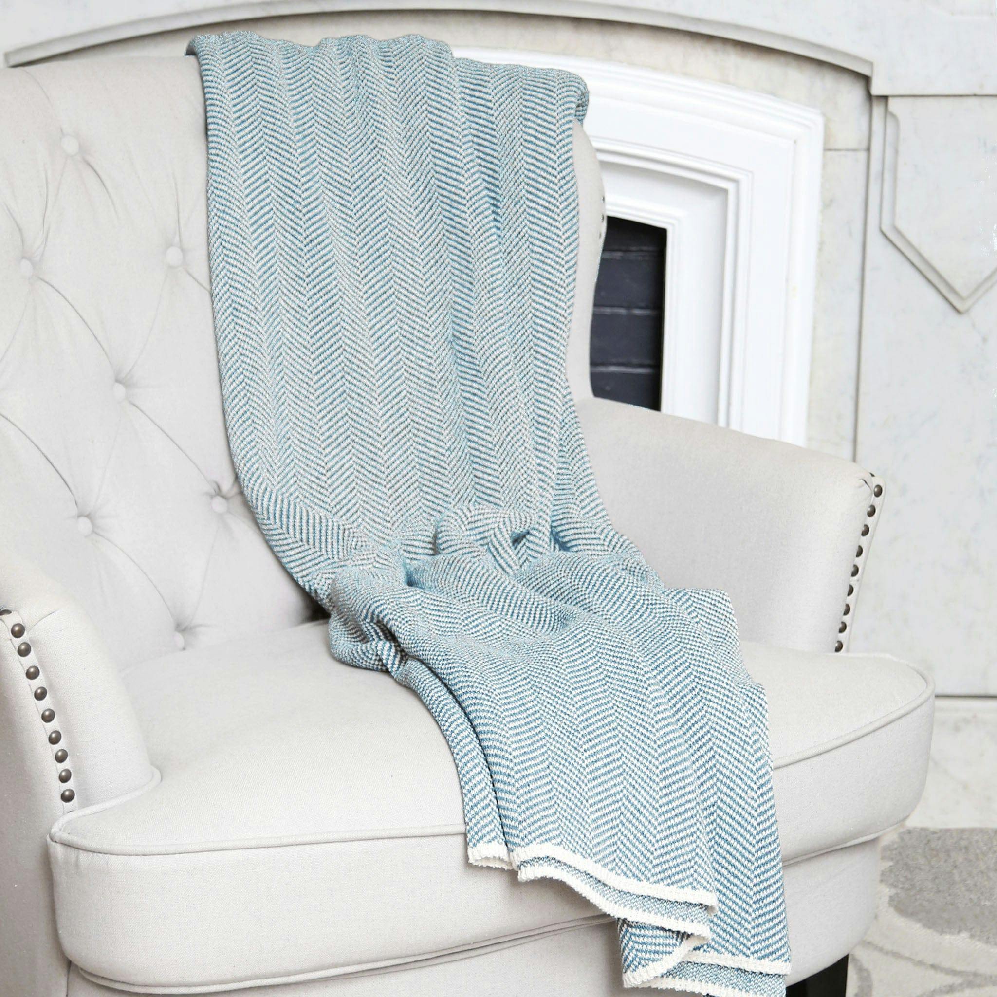 Cotton Sustainable Knit Throw Blanket - Herringbone