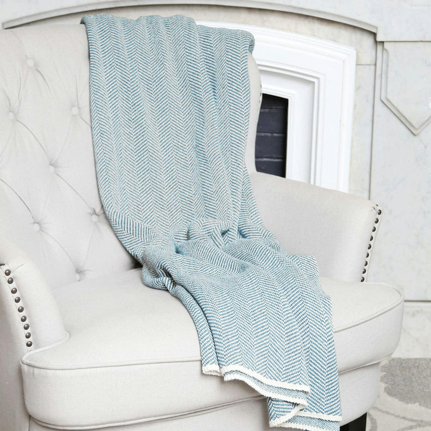 Cotton Sustainable Knit Throw Blanket - Herringbone