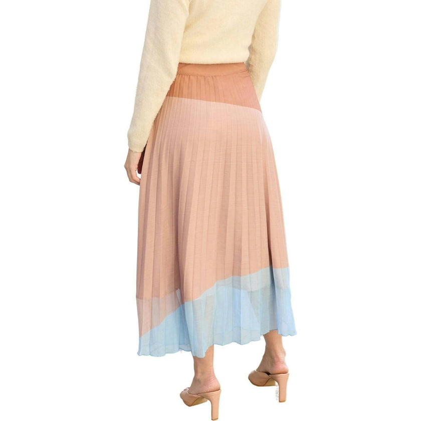 Ladbarn Colour Block Pleated Maxi Skirt