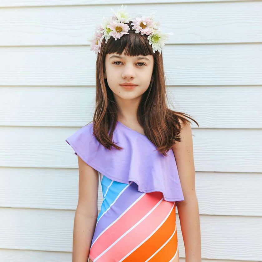 Garden State Rainbow One Shoulder Ruffle