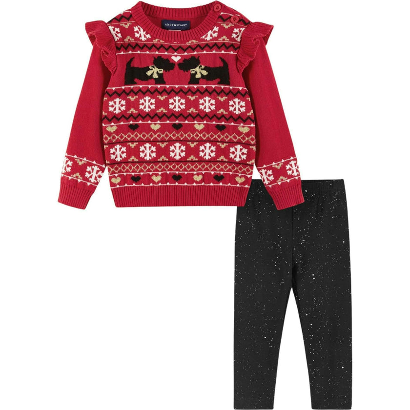 Infant Red Fair Isle Sweater W/glitter Legging Set