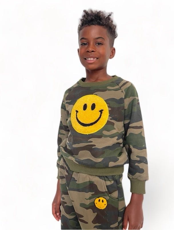 Camo Emoji Smiley Sweatshirt And Pant Track Set