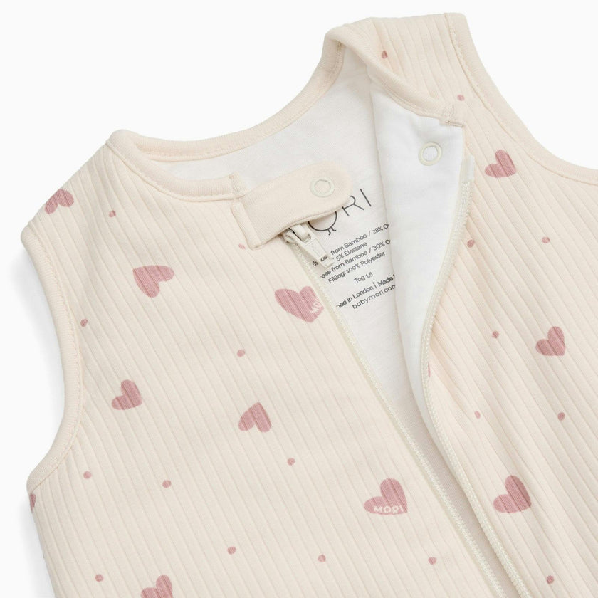Hearts Ribbed Front Opening Sleep Sack 1.5 TOG