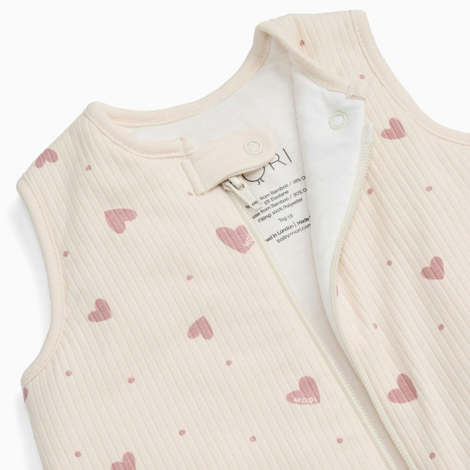 Hearts Ribbed Front Opening Sleep Sack 1.5 TOG